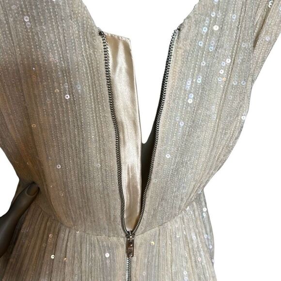 French Connection Sequin Midi Dress Cream Sleeveless V-Neck Size 0 (028) - Picture 11 of 16